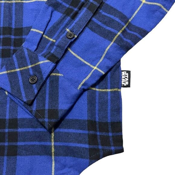 NWT Disney Shirt Mens Blue Flannel Star Wars Max Rebo Band Plaid Graphic Patch S - Picture 7 of 11